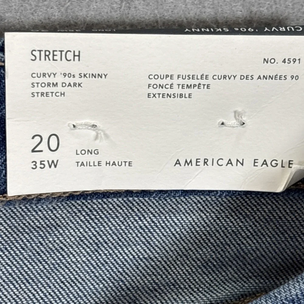 American Eagle Stretch Women Jean Curvy 90's Skinny Distressed Denim Sz 20L NWT